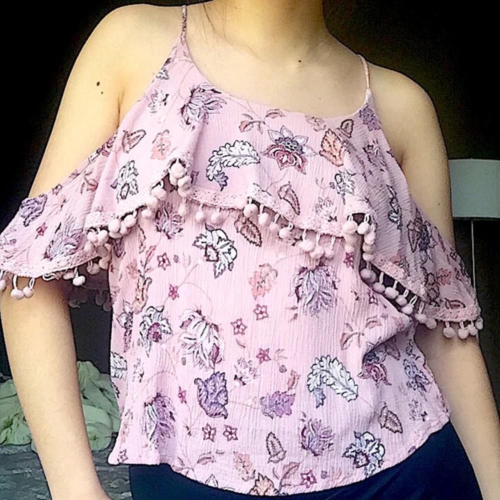AÉROPOSTALE Pompom Cold-Shoulder Top